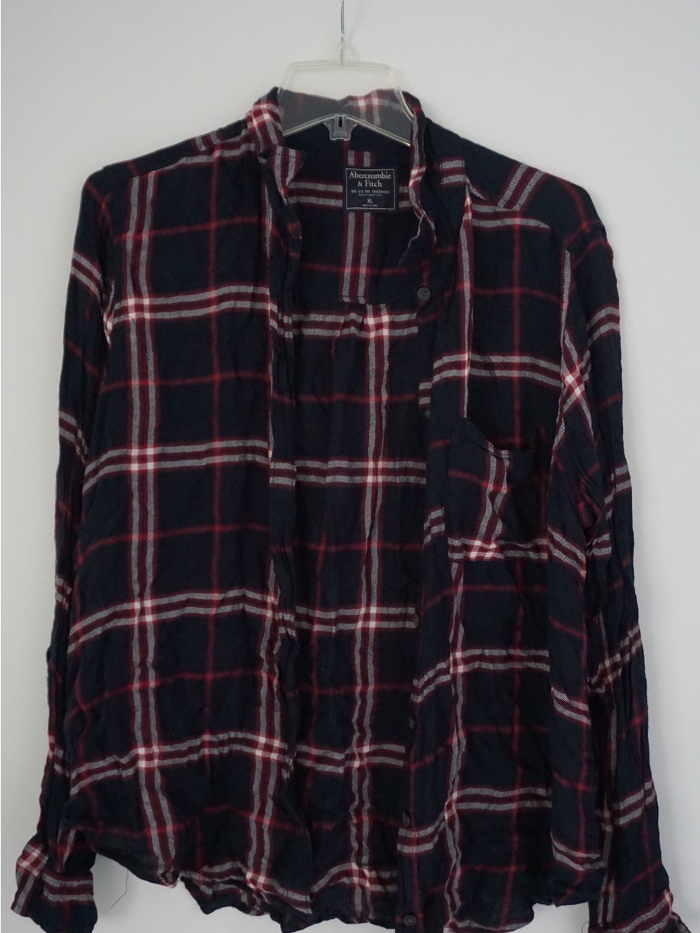 Abercrombie & Fitch Navy, Red & White Plaid Flannel Shirt